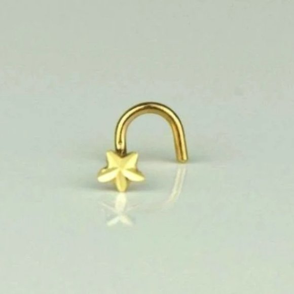 Star Nose Ring Piercing Curve Diamond Cut in Solid Gold 14K / Body Jewelry Nose - Picture 3 of 5